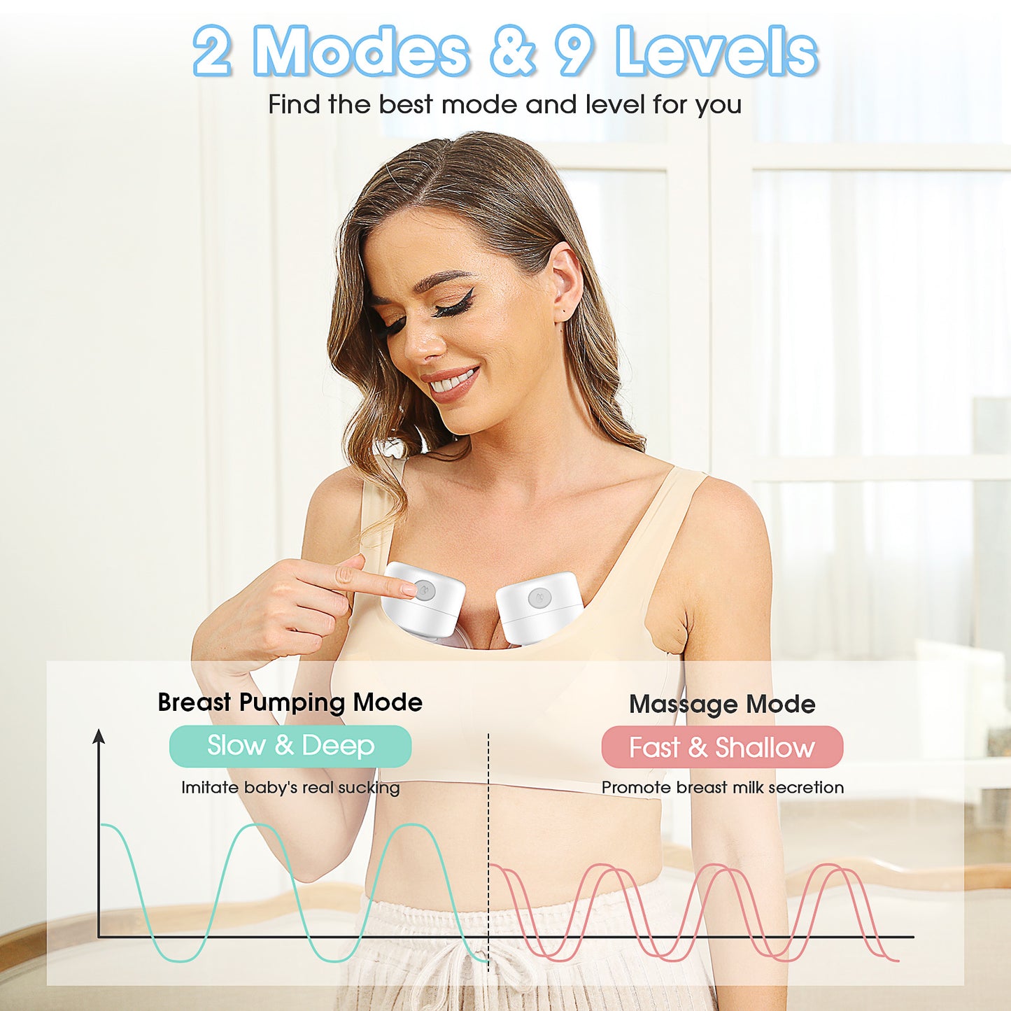 Wearable Breast Pump Hands Free Portable Electric Breastpump Pain Free Rechargeable Milk Pump, with LCD Screen Massage and Memory Mode