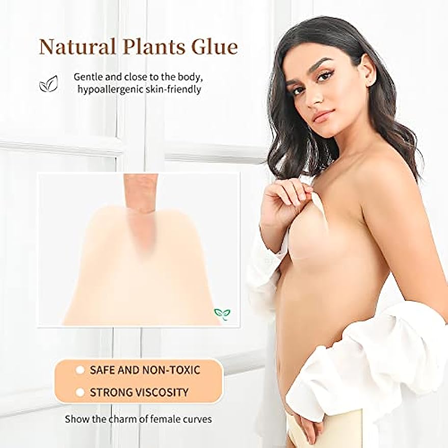 Voxshe Added Lift Sticky Petals Nipple Covers Adhesive Strapless Backless Bras Ultra-thin Silicone Breast Lift Pasties for Women Nude