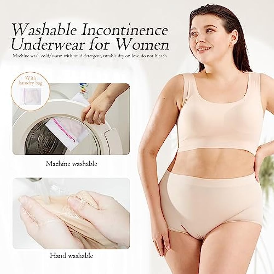 Incontinence Underwear for Women Washable Postpartum Menstrual Panties with Absorbent Area