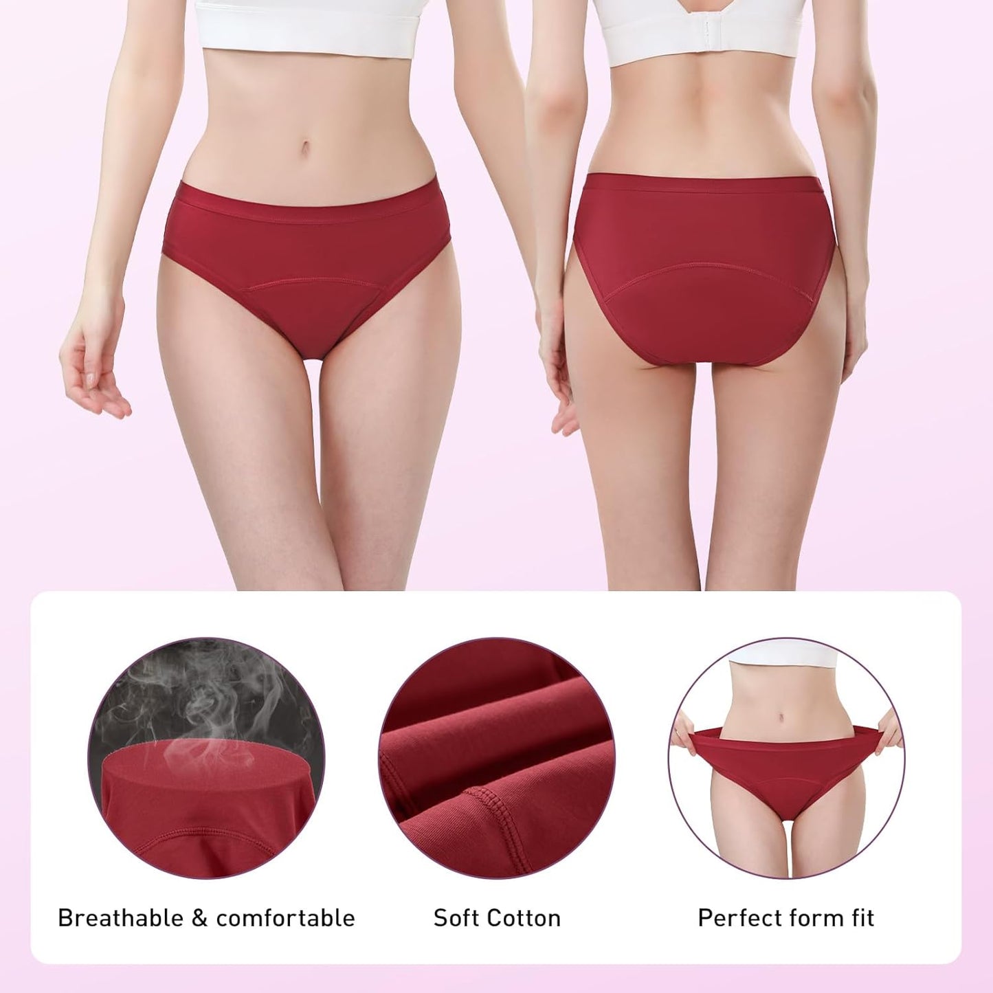 Carer Period Underwear for Women Leakproof Womens Period Panties Heavy Flow Cotton Menstrual Briefs Light Incontinence Underwear 3pk
