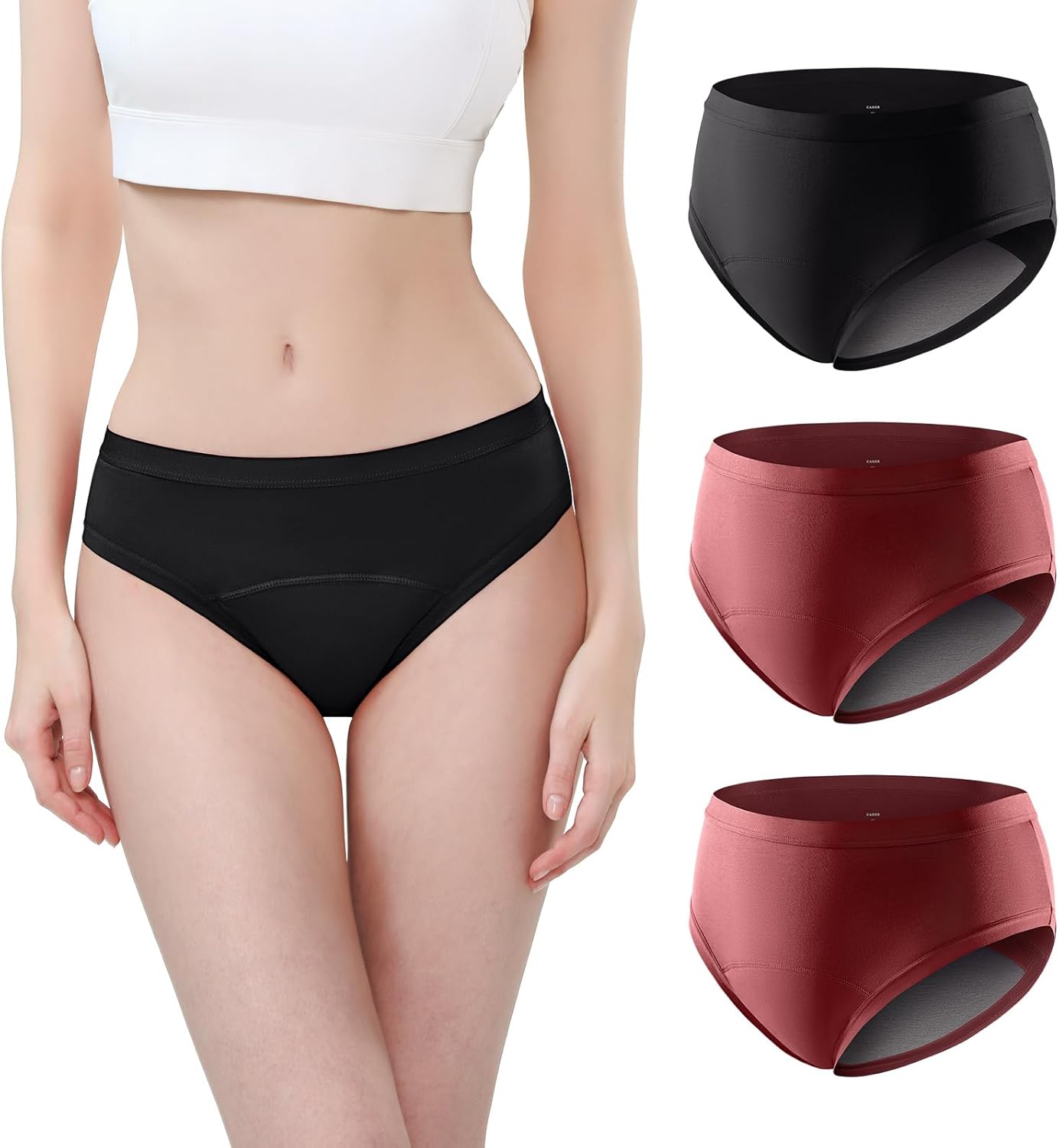 Carer Period Underwear for Women Leakproof Womens Period Panties Heavy Flow Cotton Menstrual Briefs Light Incontinence Underwear 3pk