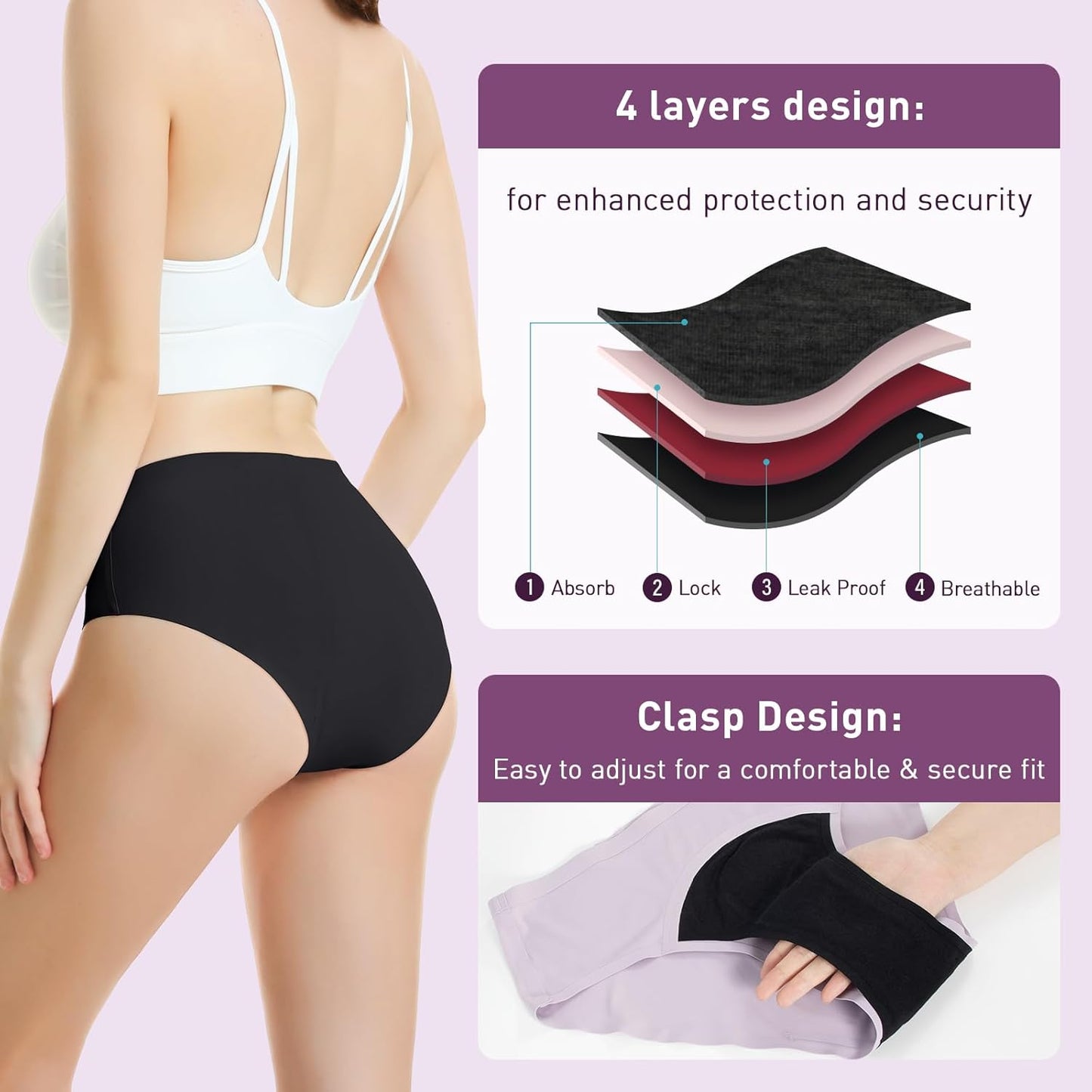 Carer Period Underwear for Women Heavy Flow Period Panties Cotton Leak Proof Underwear Briefs for Menstrual Light Incontinence 3pk