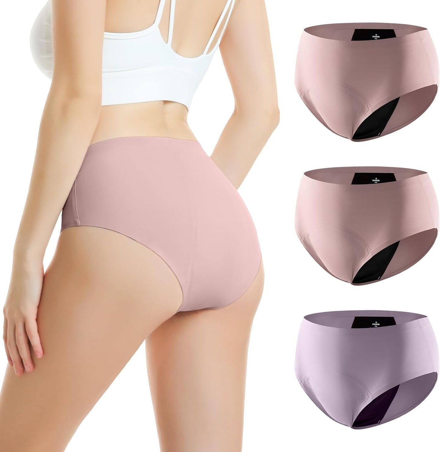 Carer Period Underwear for Women Heavy Flow Period Panties Cotton Leak Proof Underwear Briefs for Menstrual Light Incontinence 3pk