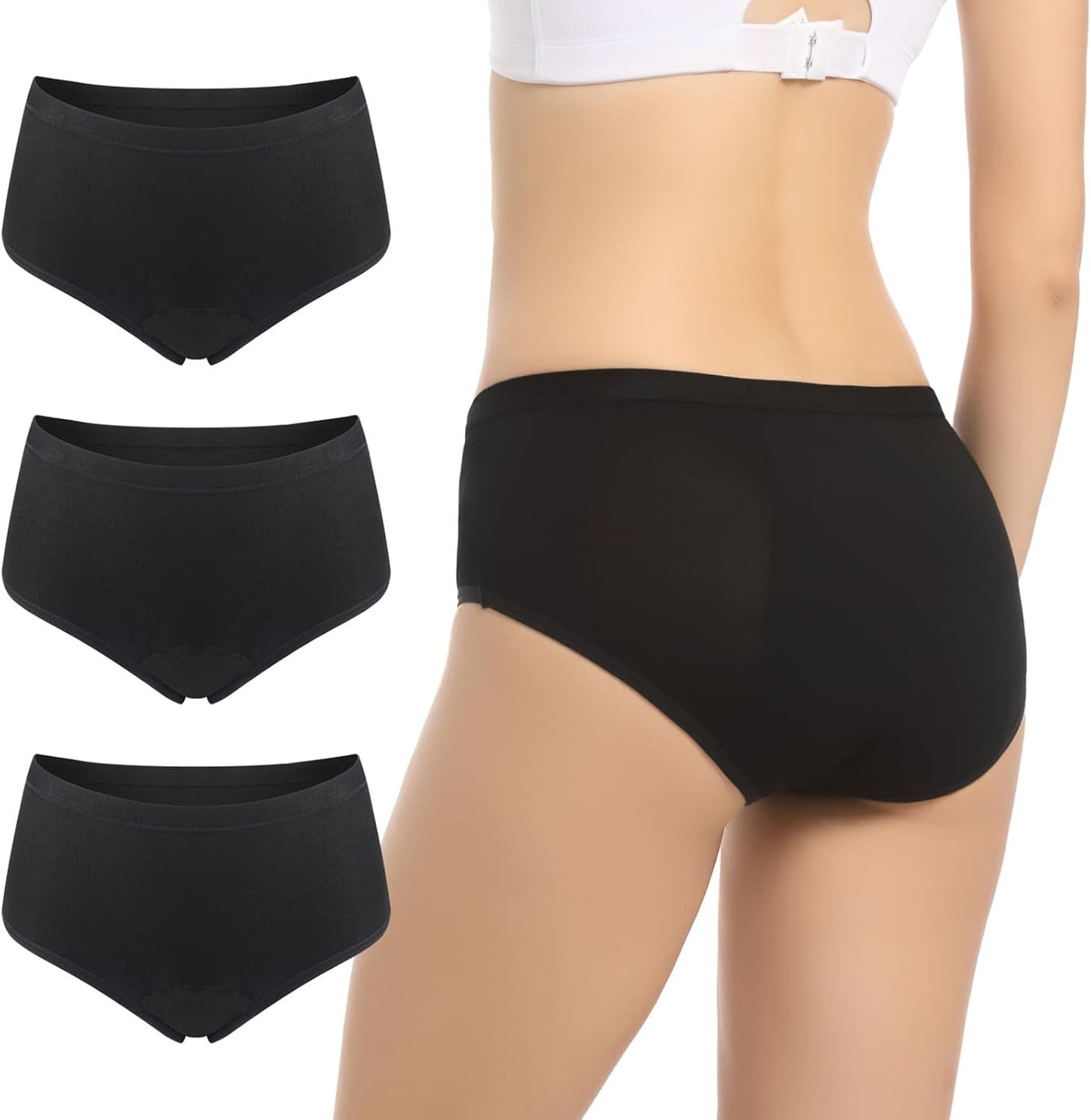 VOXSHE Incontinence Underwear for Women Washable Leakproof Womens Incontinence Panties for Light Bladder Leaks, 50ml Absorbent Underwear for Women Black 3pk S
