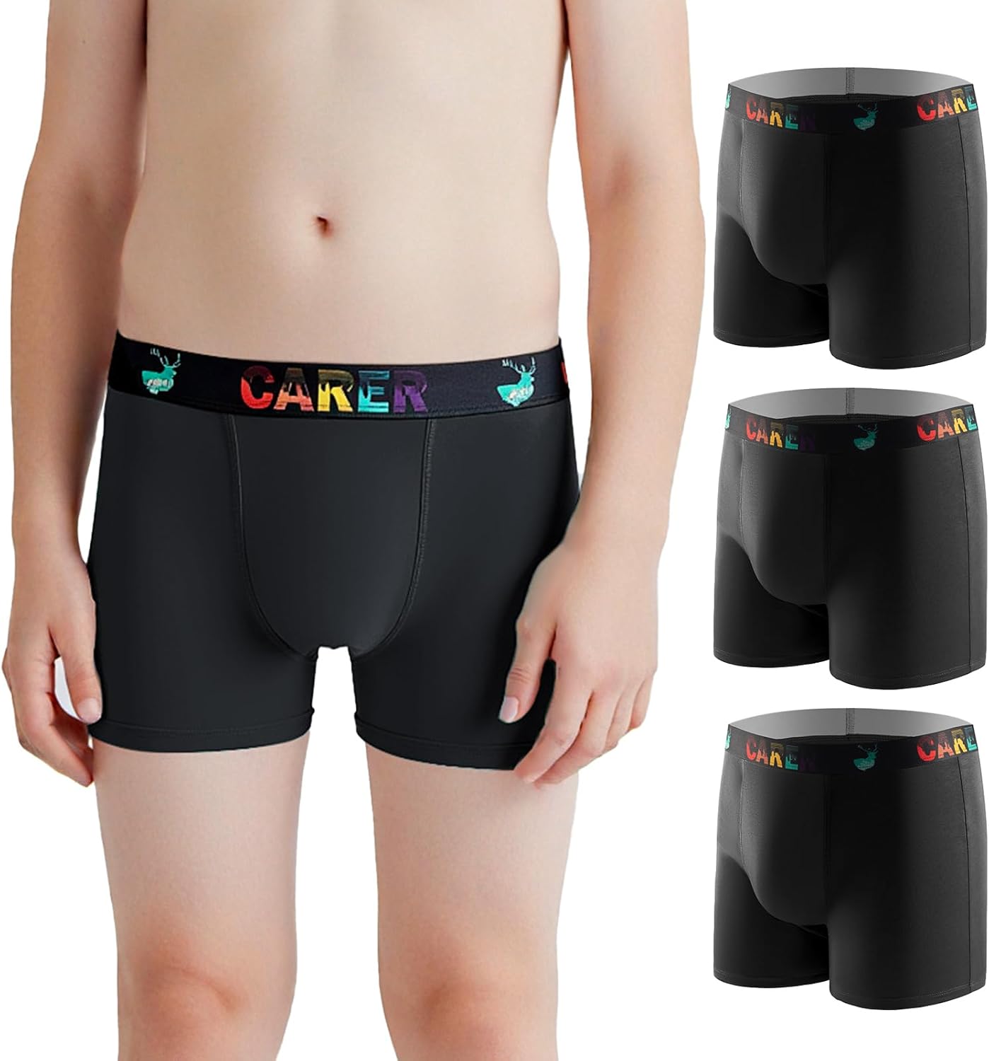 Carer Boys Incontinence Underwear Washable Kids Cotton Incontinence Boxer Briefs with Front Absorbency 100ml Reusable Leak Proof Underwear for Youth Boy Age 4-18 3pk