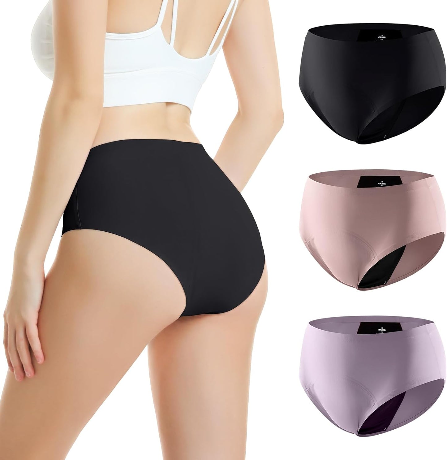 Carer Period Underwear for Women Heavy Flow Period Panties Cotton Leak Proof Underwear Briefs for Menstrual Light Incontinence 3pk