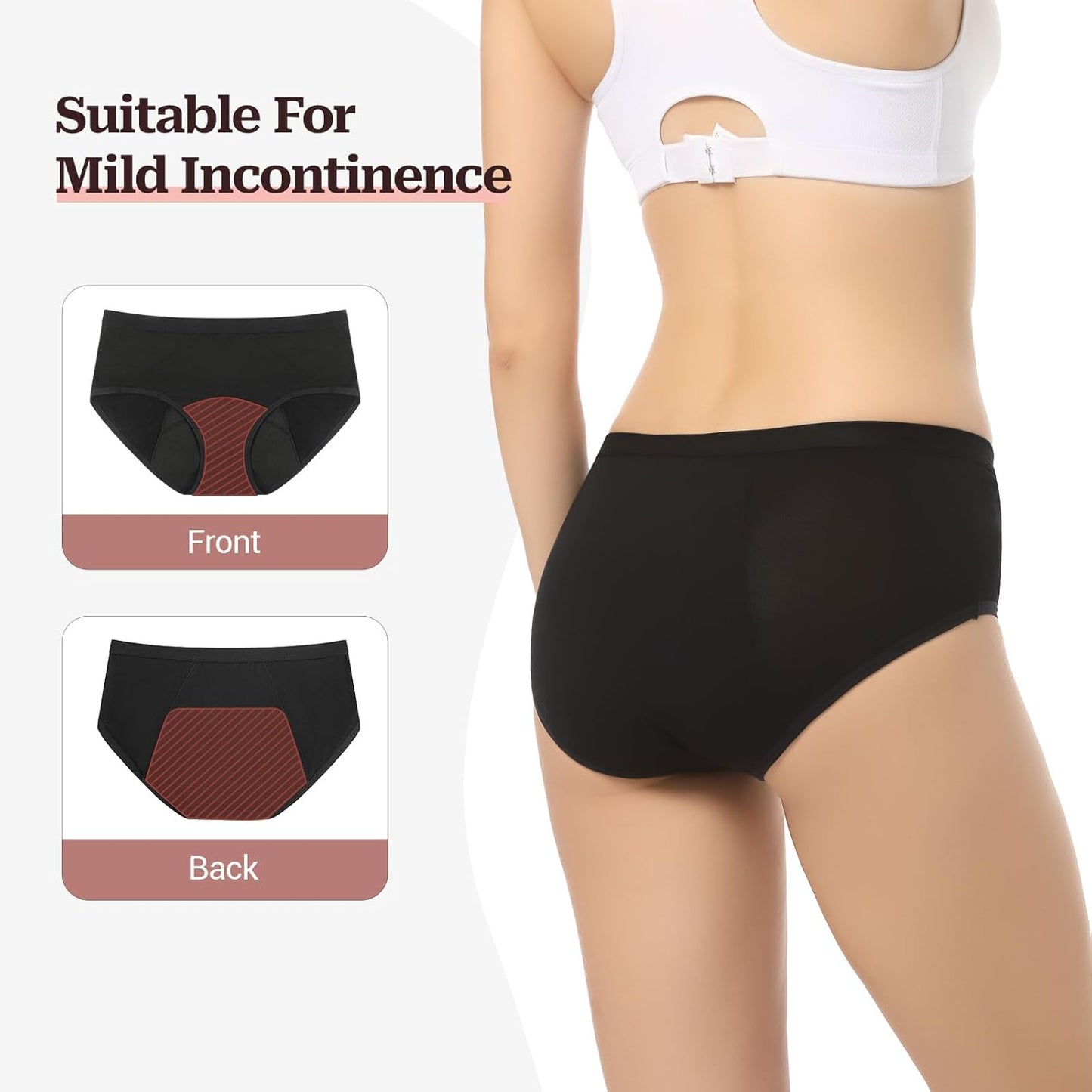 VOXSHE Incontinence Underwear for Women Washable Leakproof Womens Incontinence Panties for Light Bladder Leaks, 50ml Absorbent Underwear for Women Black 3pk S