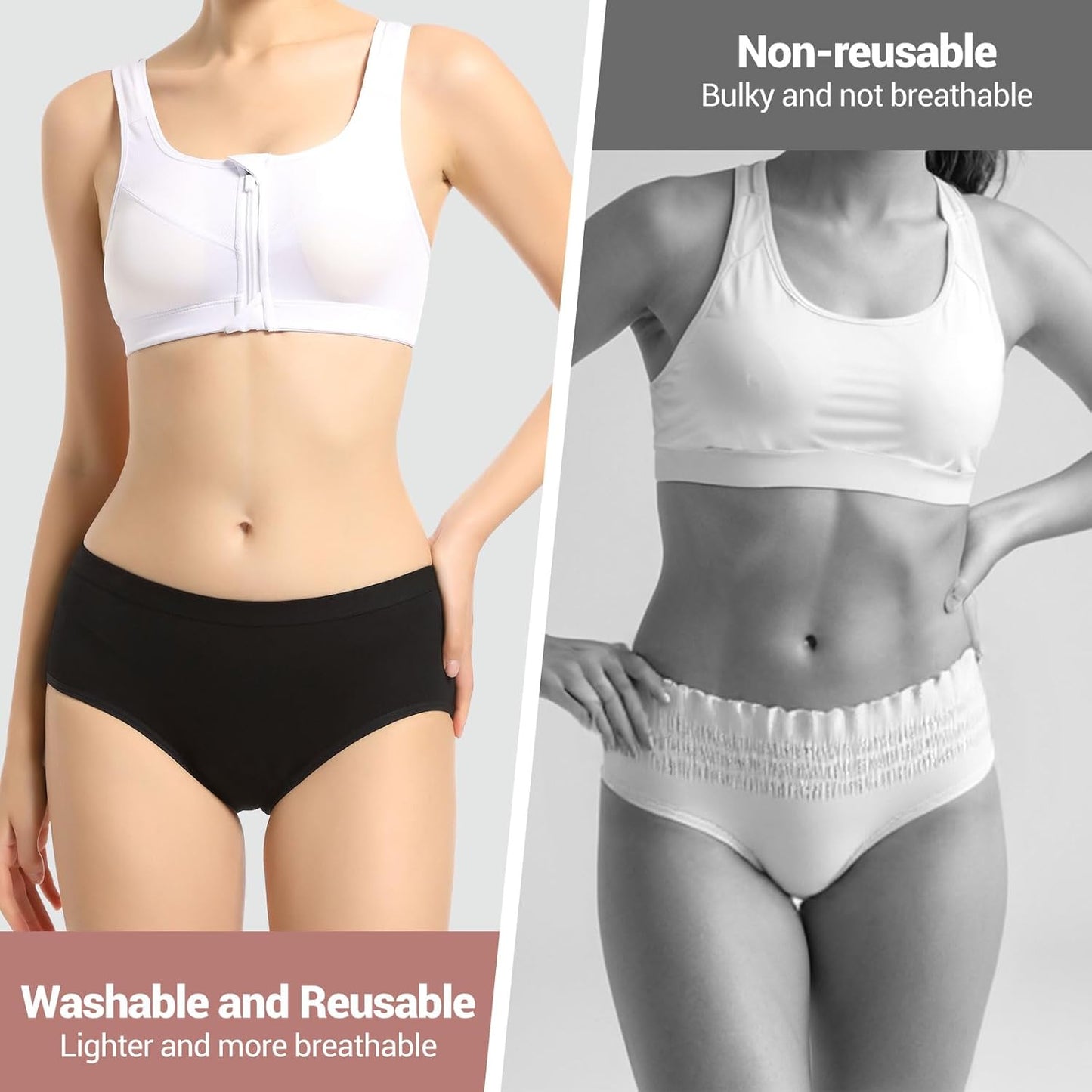 VOXSHE Incontinence Underwear for Women Washable Leakproof Womens Incontinence Panties for Light Bladder Leaks, 50ml Absorbent Underwear for Women Black 3pk S