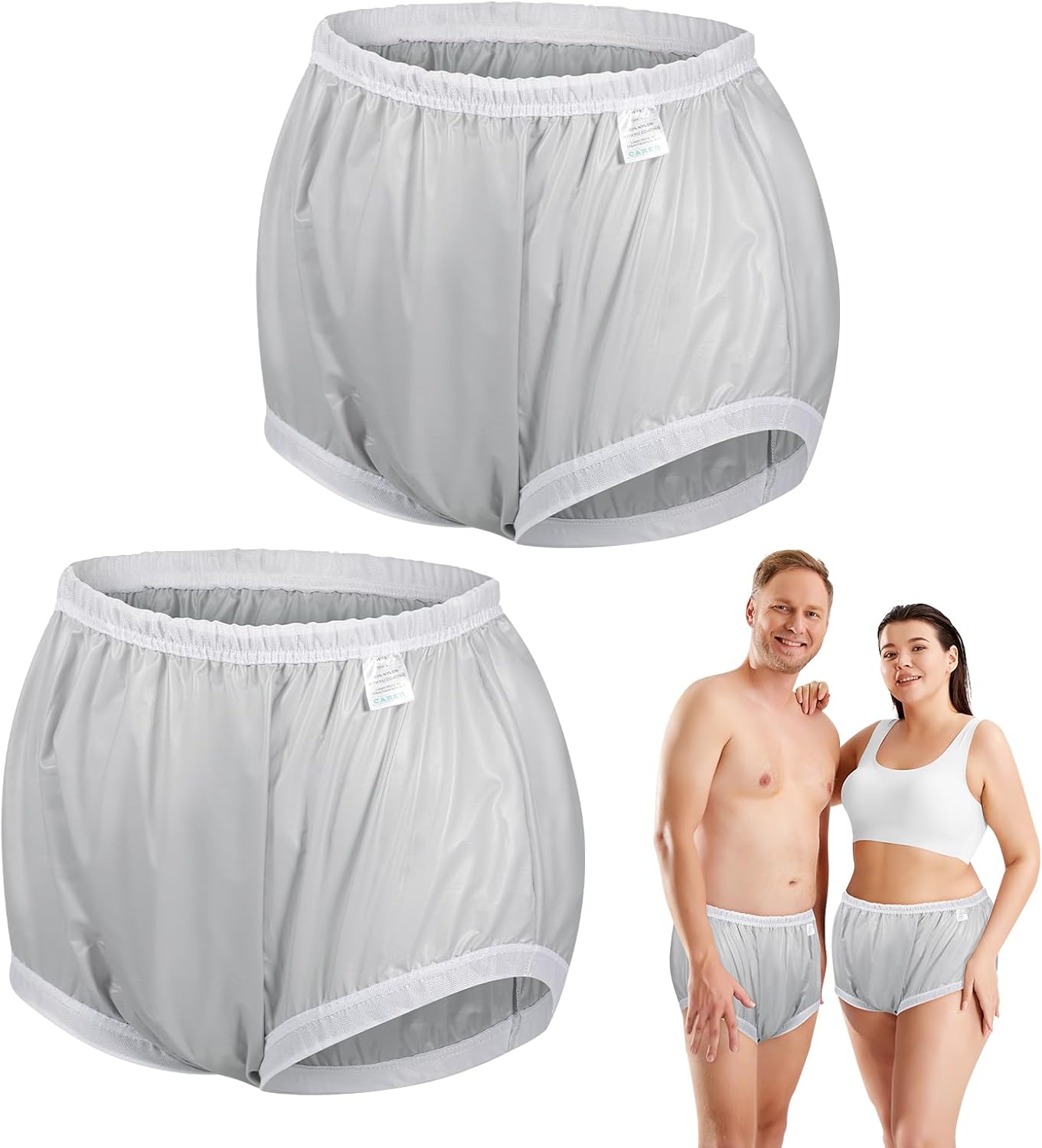 2 PCS CARER Pull-On Waterproof Underwear Unisex Washable Diaper Cover for Incontinence Waterproof,Durable Leakproof Underwear for Incontinence to Use with Diapers & Briefs for Added Leakage Protection