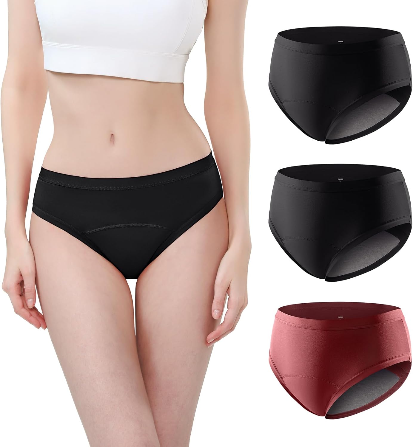 Carer Period Underwear for Women Leakproof Womens Period Panties Heavy Flow Cotton Menstrual Briefs Light Incontinence Underwear 3pk
