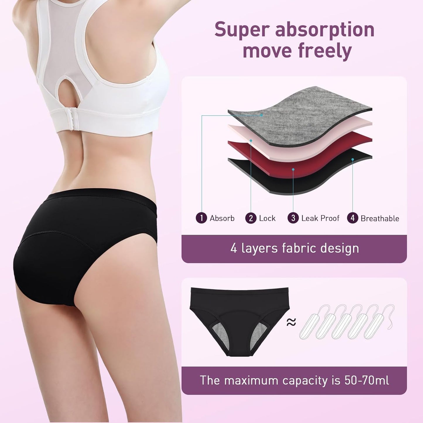 Carer Period Underwear for Women Leakproof Womens Period Panties Heavy Flow Cotton Menstrual Briefs Light Incontinence Underwear 3pk