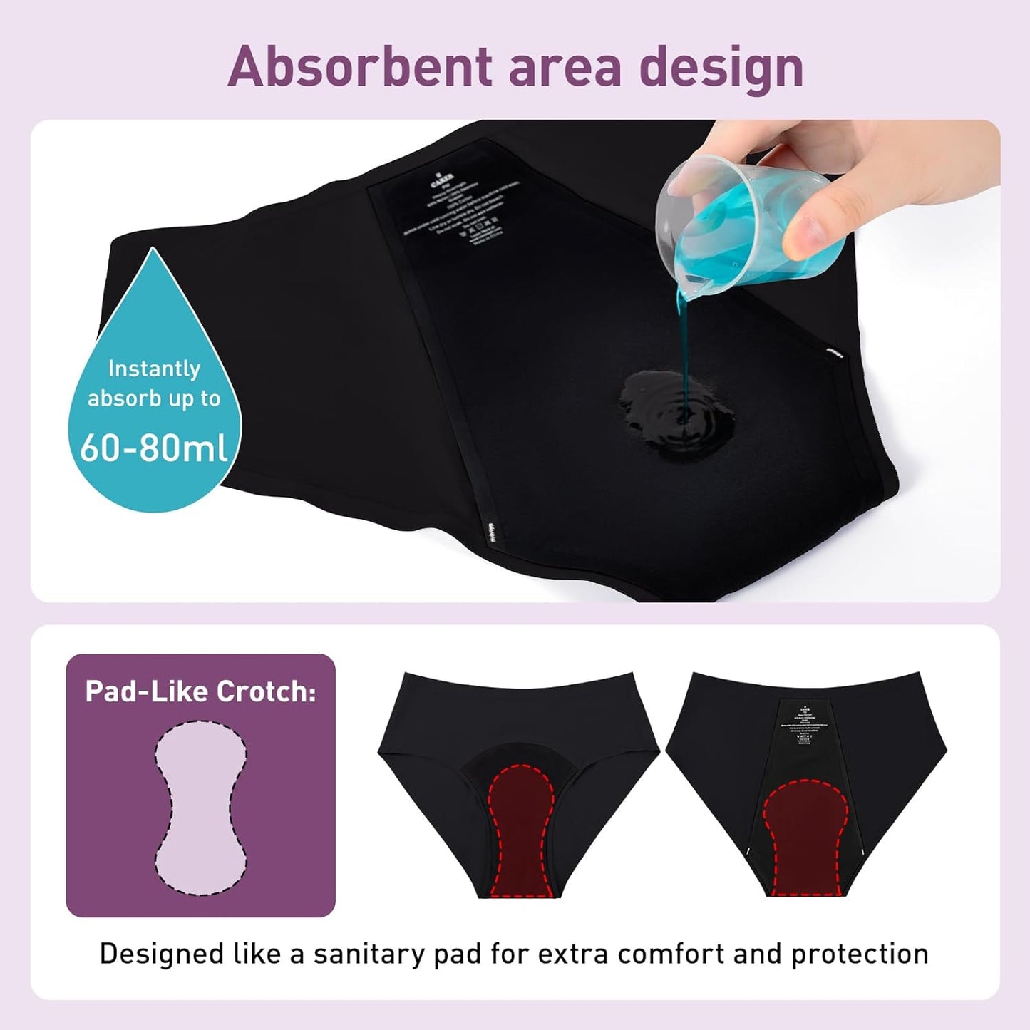 Carer Period Underwear for Women Heavy Flow Period Panties Cotton Leak Proof Underwear Briefs for Menstrual Light Incontinence 3pk