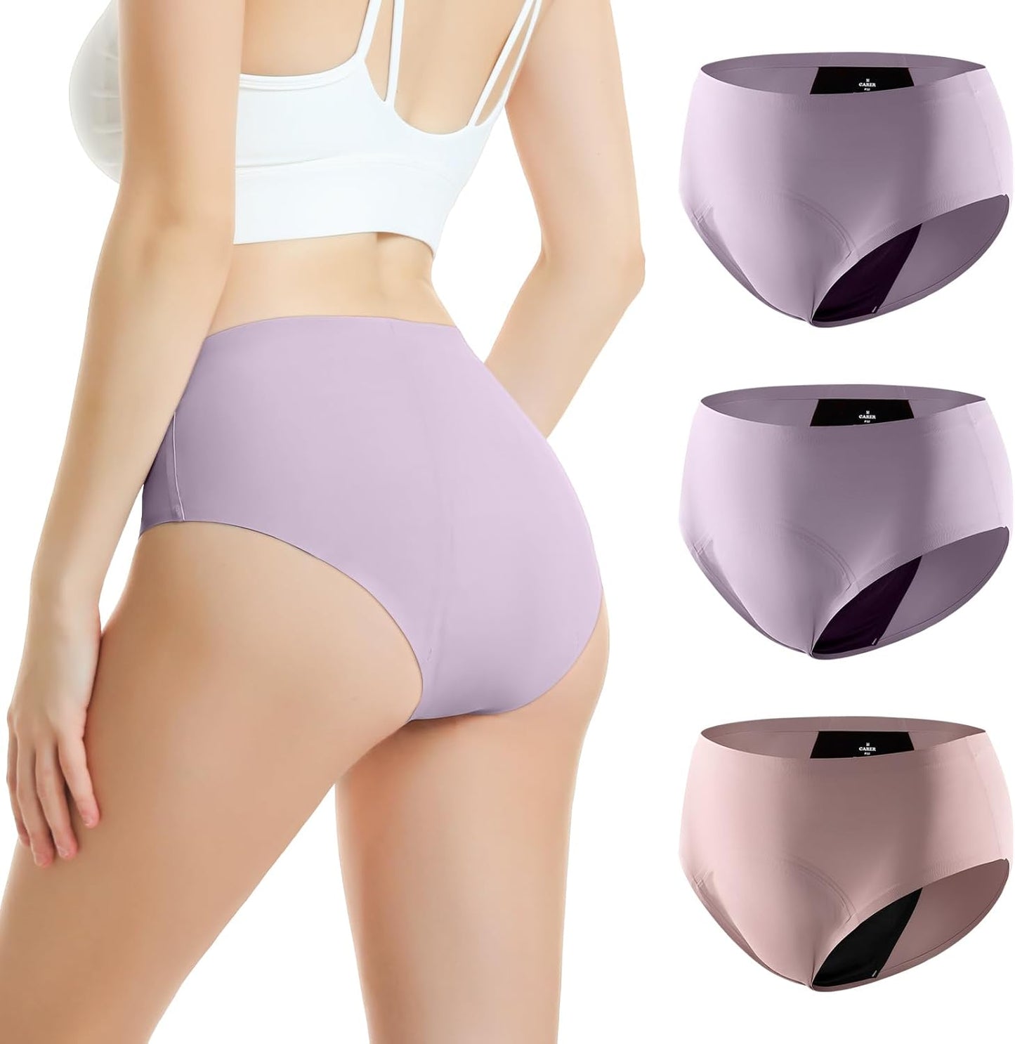Carer Period Underwear for Women Heavy Flow Period Panties Cotton Leak Proof Underwear Briefs for Menstrual Light Incontinence 3pk