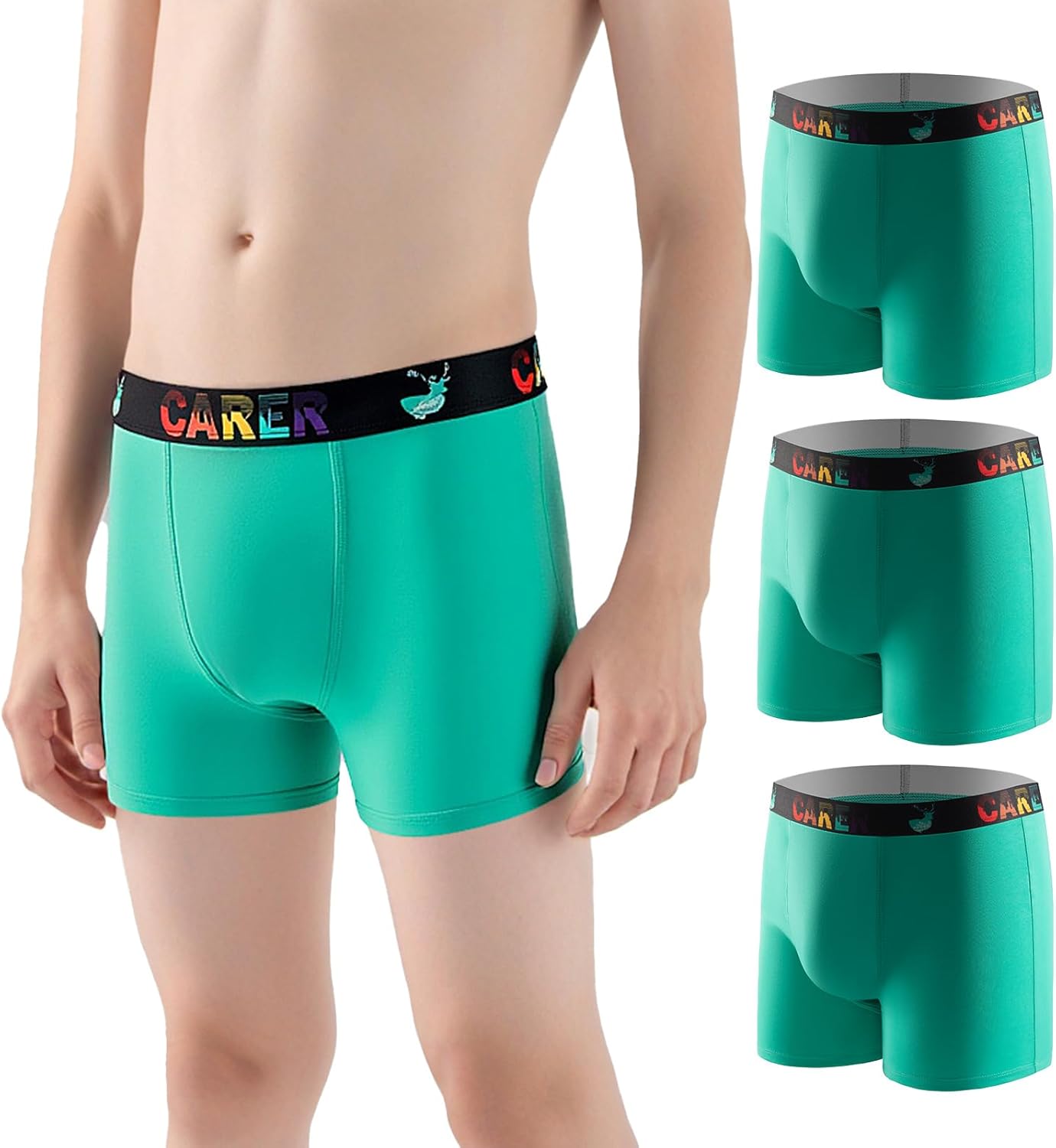 Carer Boys Incontinence Underwear Washable Kids Cotton Incontinence Boxer Briefs with Front Absorbency 100ml Reusable Leak Proof Underwear for Youth Boy Age 4-18 3pk