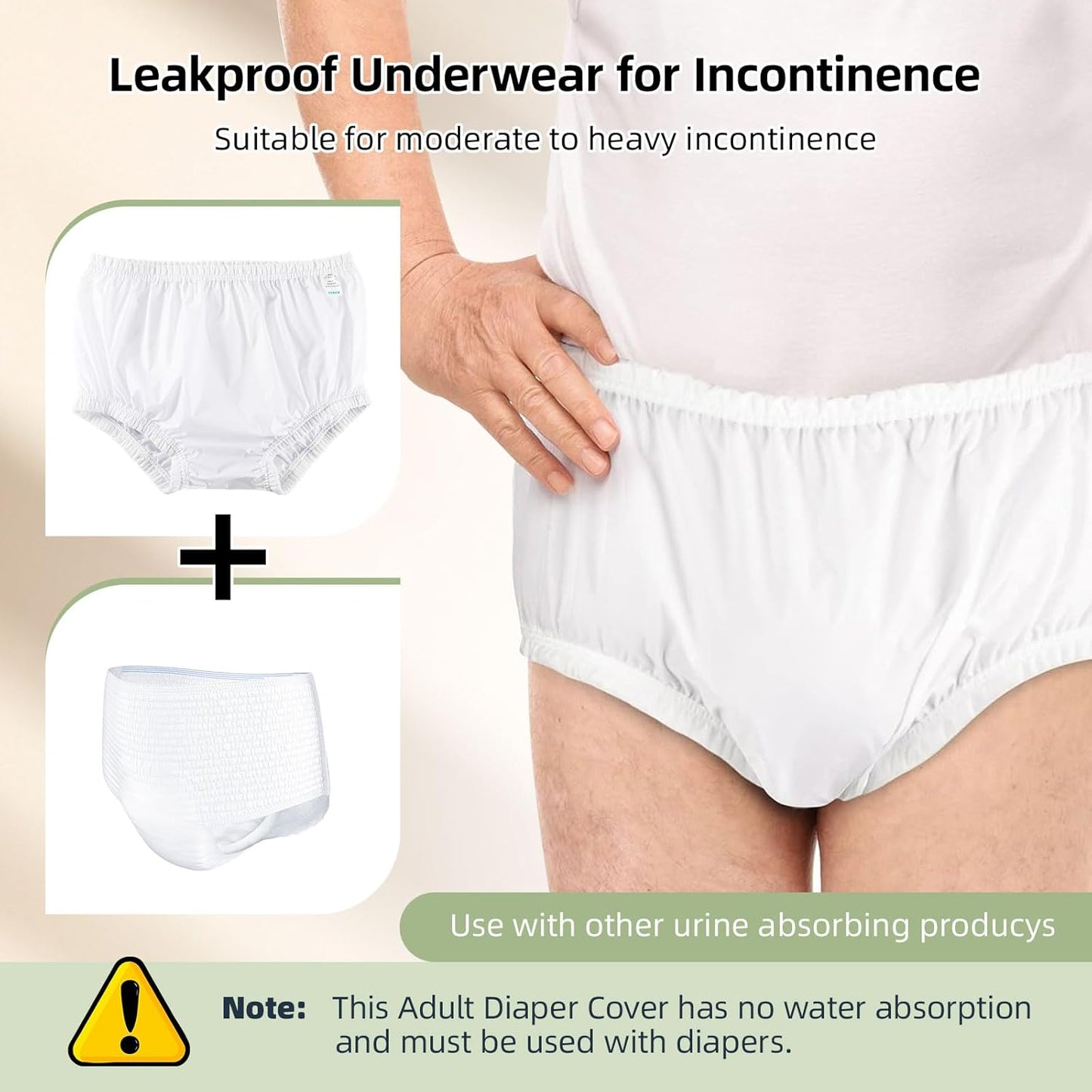 2 PCS CARER Pull-On Waterproof Underwear Unisex Washable Diaper Cover for Incontinence Waterproof,Durable Leakproof Underwear for Incontinence to Use with Diapers & Briefs for Added Leakage Protection