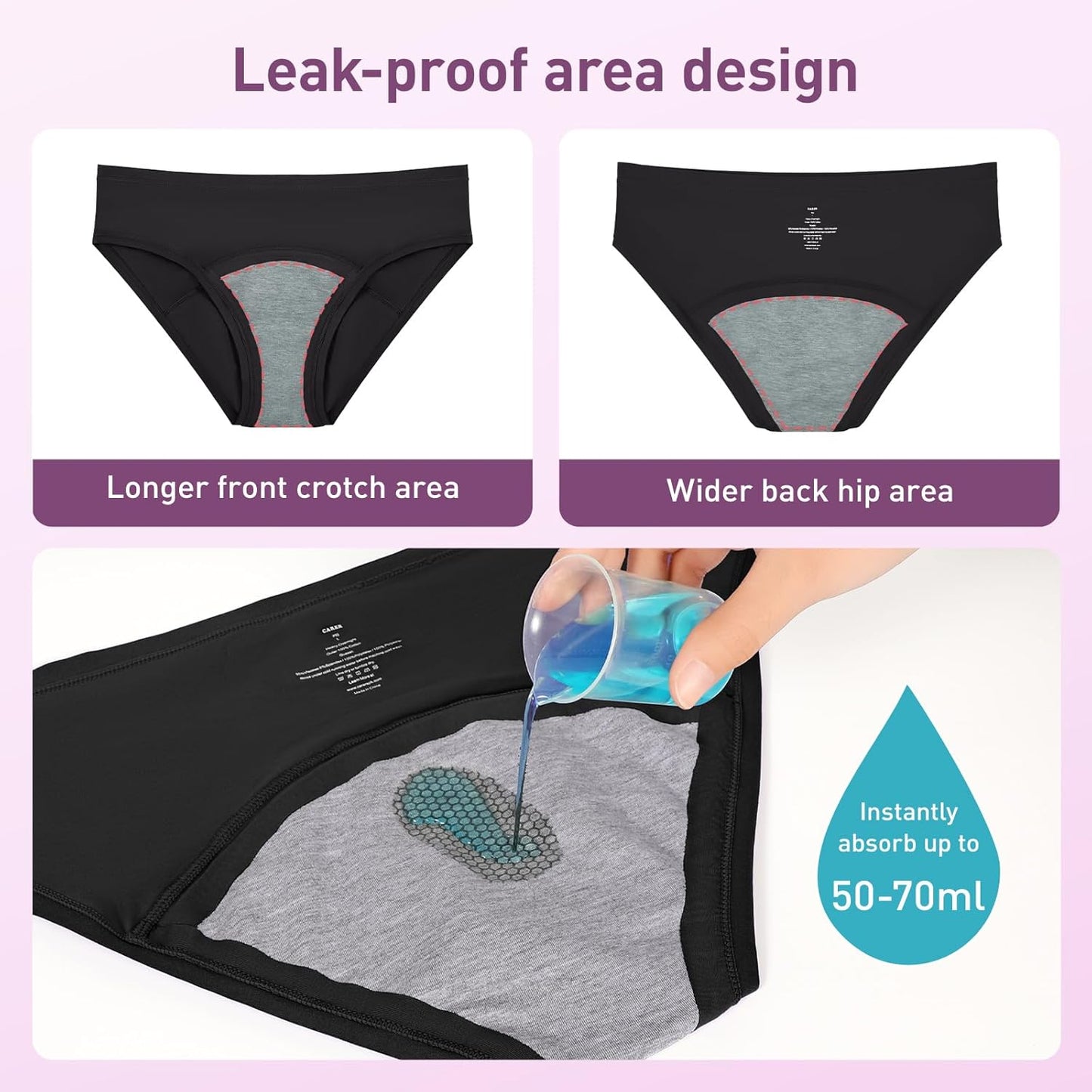 Carer Period Underwear for Women Leakproof Womens Period Panties Heavy Flow Cotton Menstrual Briefs Light Incontinence Underwear 3pk