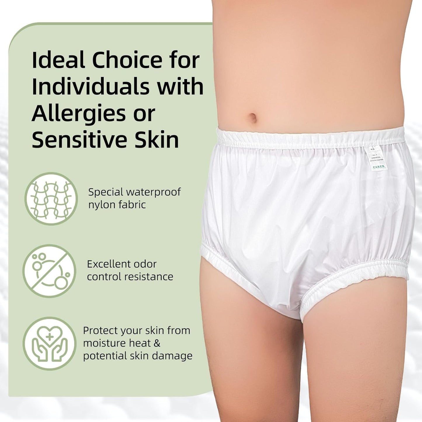2 PCS CARER Pull-On Waterproof Underwear Unisex Washable Diaper Cover for Incontinence Waterproof,Durable Leakproof Underwear for Incontinence to Use with Diapers & Briefs for Added Leakage Protection