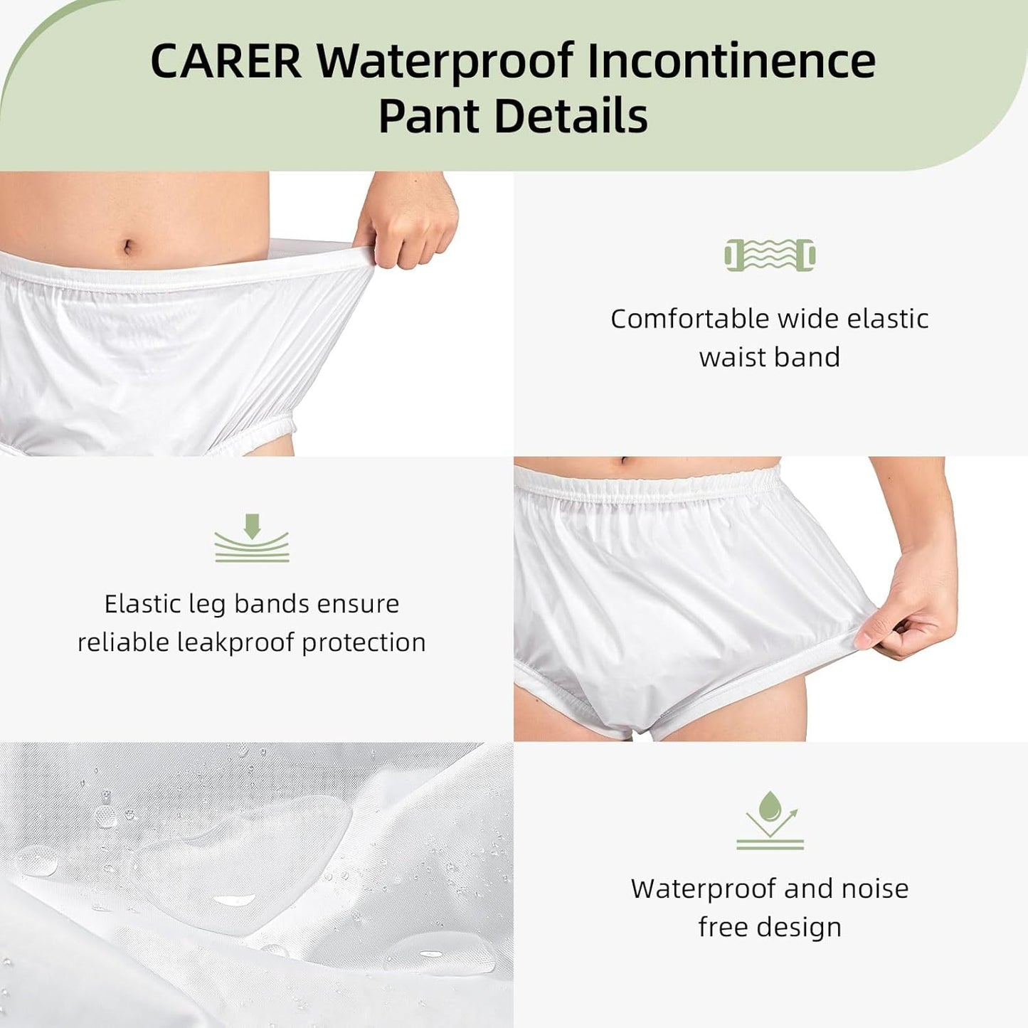 2 PCS CARER Pull-On Waterproof Underwear Unisex Washable Diaper Cover for Incontinence Waterproof,Durable Leakproof Underwear for Incontinence to Use with Diapers & Briefs for Added Leakage Protection