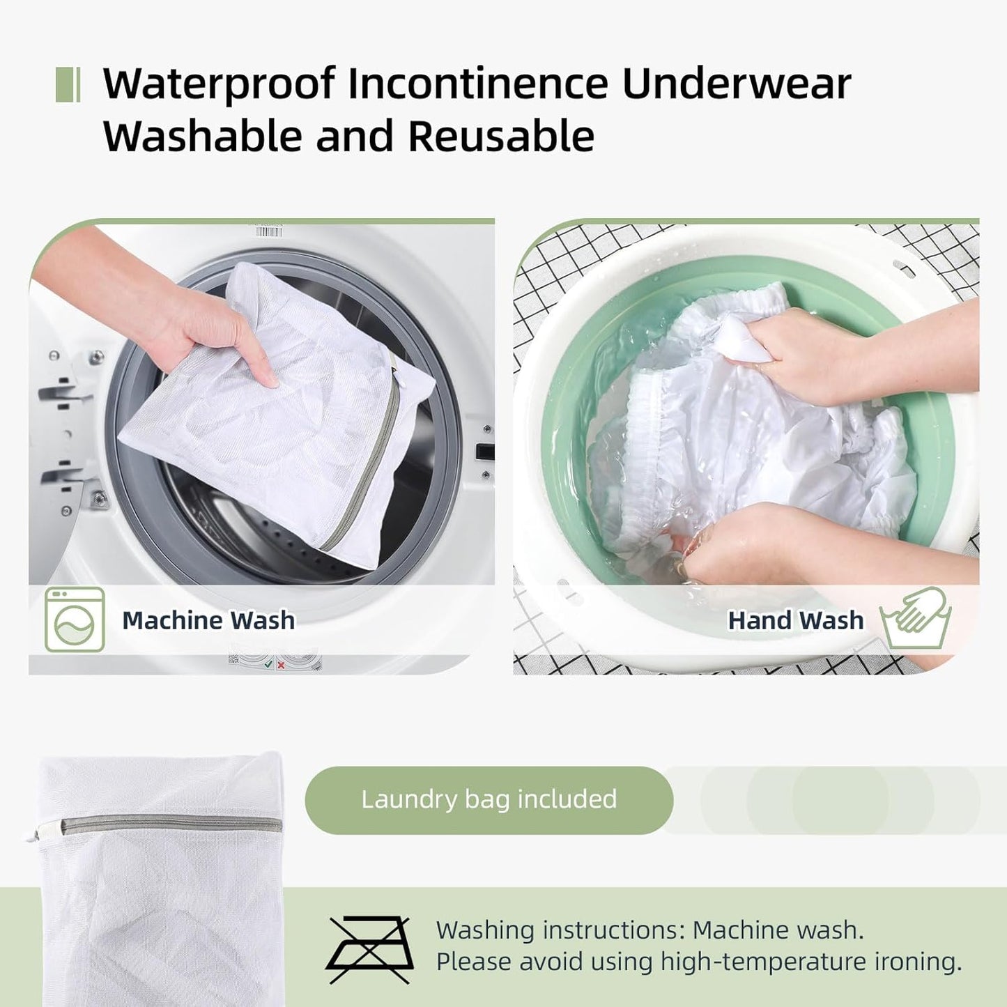 2 PCS CARER Pull-On Waterproof Underwear Unisex Washable Diaper Cover for Incontinence Waterproof,Durable Leakproof Underwear for Incontinence to Use with Diapers & Briefs for Added Leakage Protection
