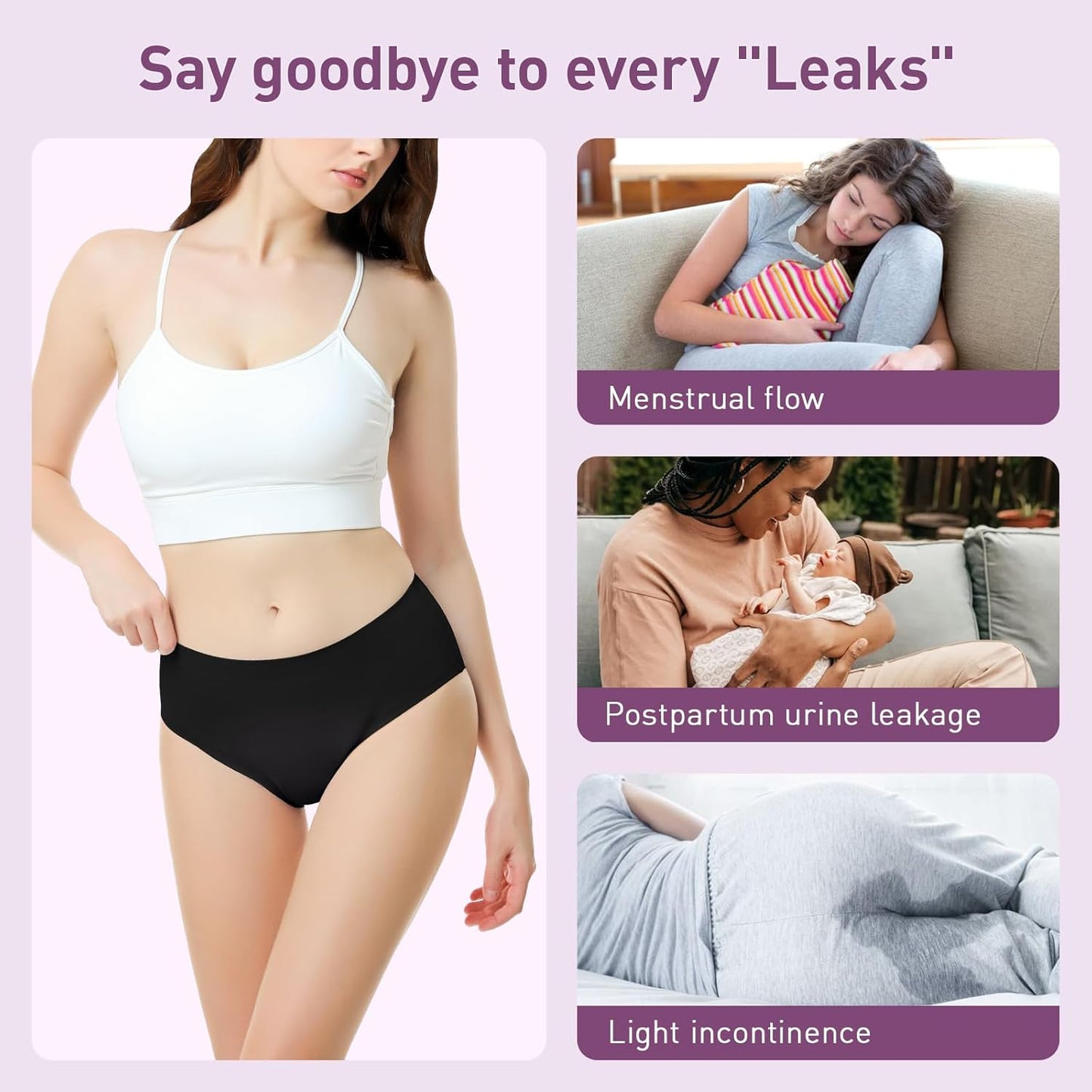 Carer Period Underwear for Women Heavy Flow Period Panties Cotton Leak Proof Underwear Briefs for Menstrual Light Incontinence 3pk