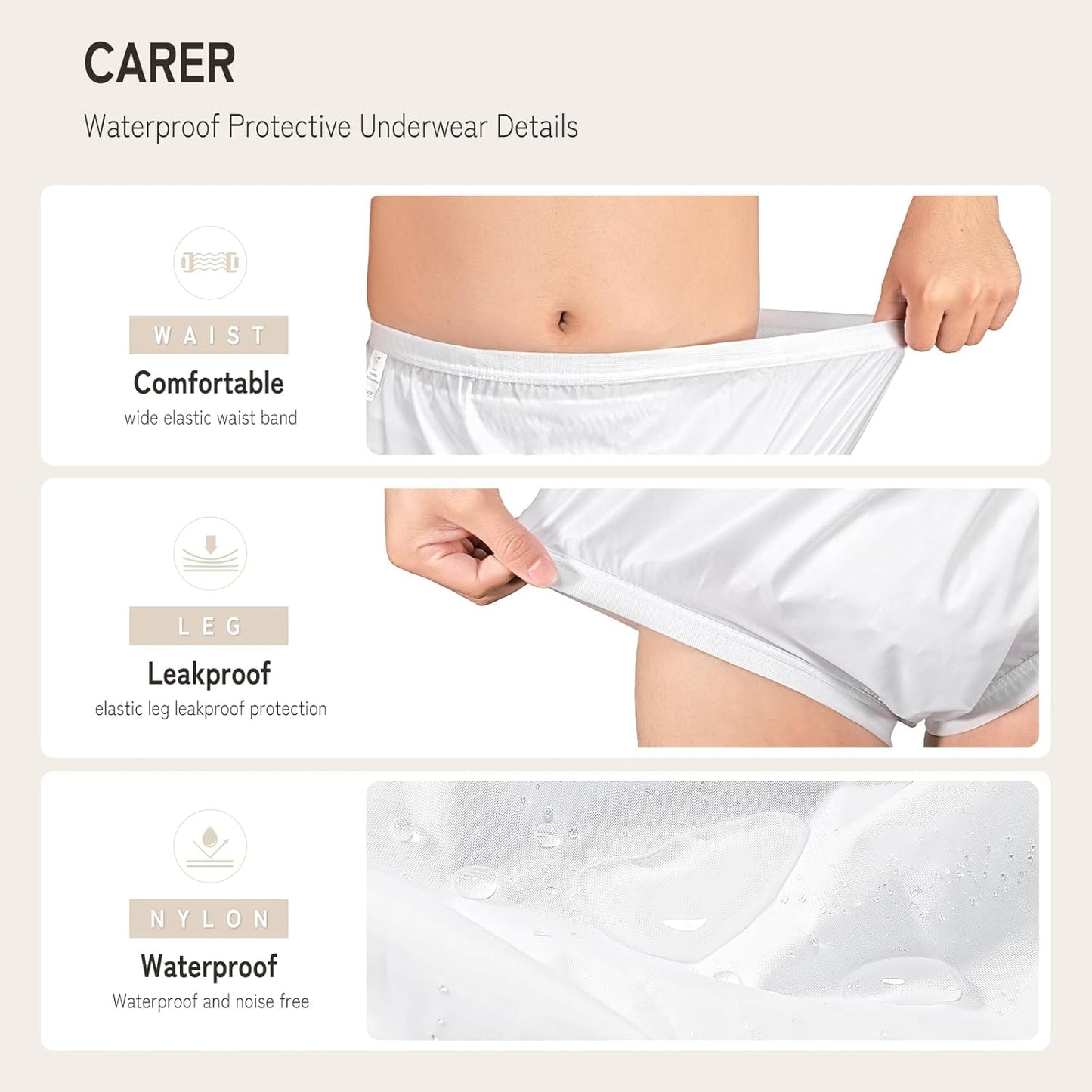 2PCS Carer Adult Diaper Covers for Incontinence Noiseless Reusable Waterproof Underwear Designed to Go On Top of/Together with Diapers & Briefs as Added Leak Resistance Pull-On-Cover Pant