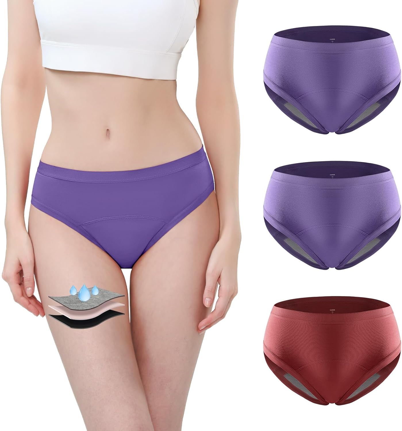 Carer Period Underwear for Women Leakproof Womens Period Panties Heavy Flow Cotton Menstrual Briefs Light Incontinence Underwear 3pk