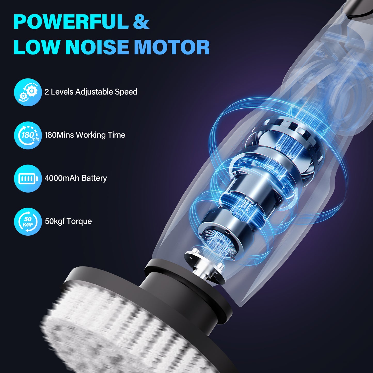Paucax Electric Spin Scrubber Upgrade Cordless Electric Cleaning Brush with 7 Adjustable Cleaning Brush Heads for Bathtub, Kitchen, Bathroom, Tile, Floor with Extension Arm