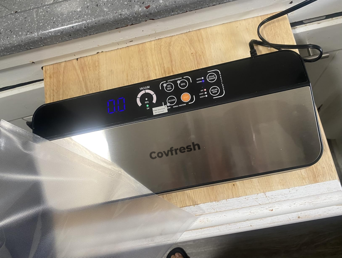 Covfresh Black Stainless Steel Food Vacuum Sealer, Deluxe Vacuum Sealer Machine with 11" Double Heat Seal and Automatic One-Touch System, Bags Storage & Cutter, Easy-Lock Handle