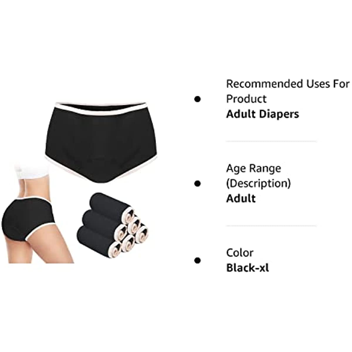 Incontinence Underwear for Women Washable Super Absorbency Urinary Incontinence Briefs 6pcs