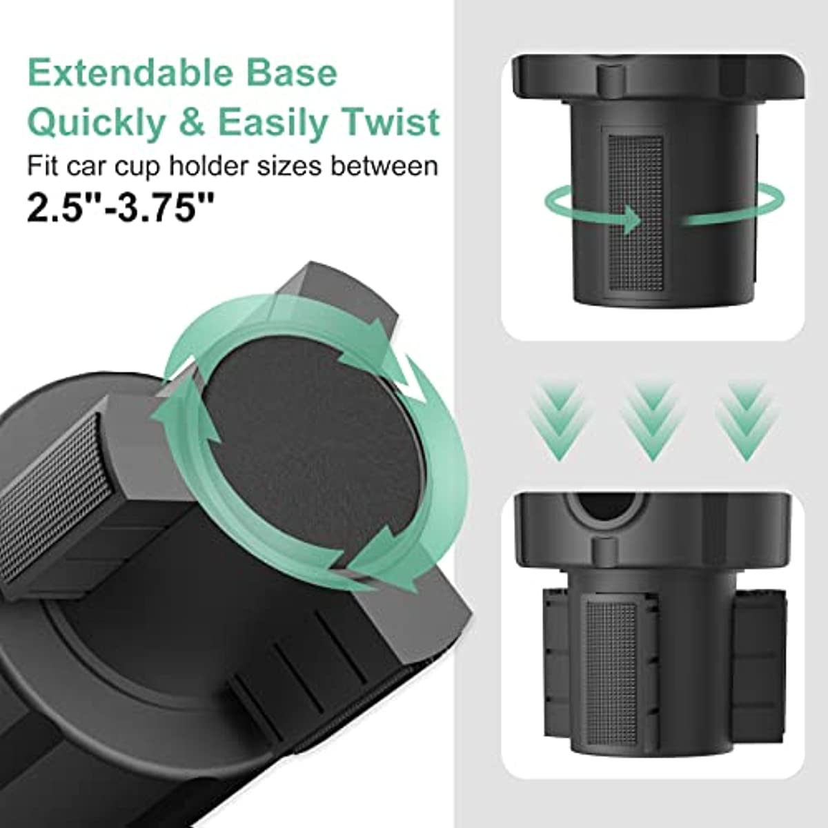 Car Cup Holder Expander with Offset Adjustable Base, Compatible for Bottles in 3.4"-4.4"