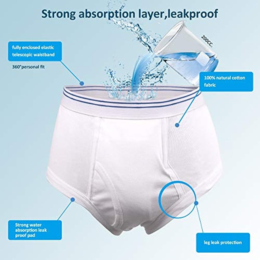 CYEVA Incontinence diapers, Men's Incontinence Underwear, Washable Urinary Incontinence Protective Underwear Surgical Recovery Reusable Incontinence Briefs for Prostate Surgery (White, XX-Large)