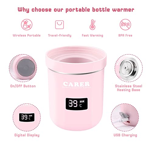 Portable Baby Bottle Milk Warmer Breastmilk Warmer with LCD Rechargeable for Night Feeding Travel Car