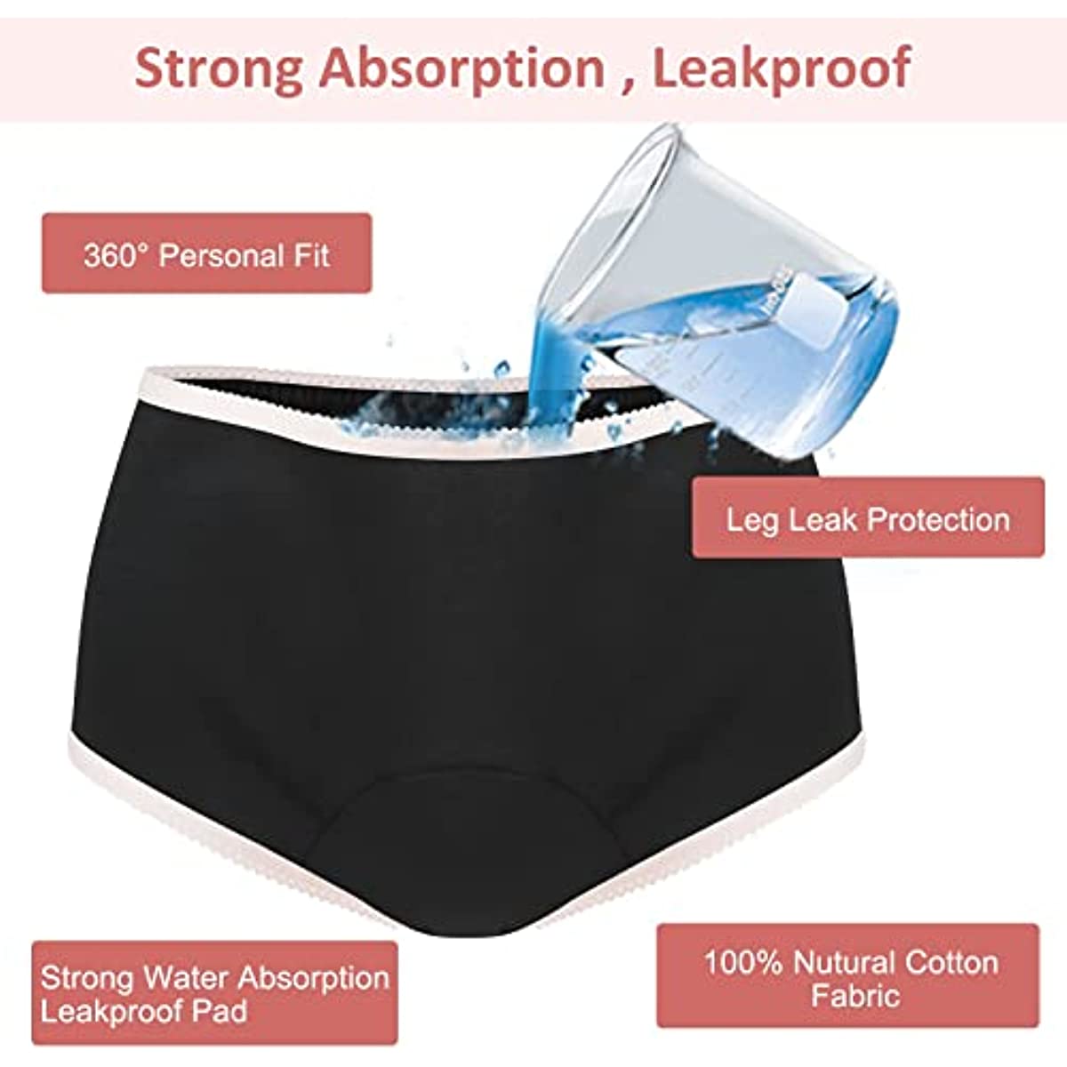 Incontinence Underwear for Women Washable Super Absorbency Urinary Incontinence Briefs 6pcs