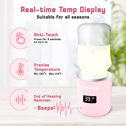 Portable Baby Bottle Milk Warmer Breastmilk Warmer with LCD Rechargeable for Night Feeding Travel Car