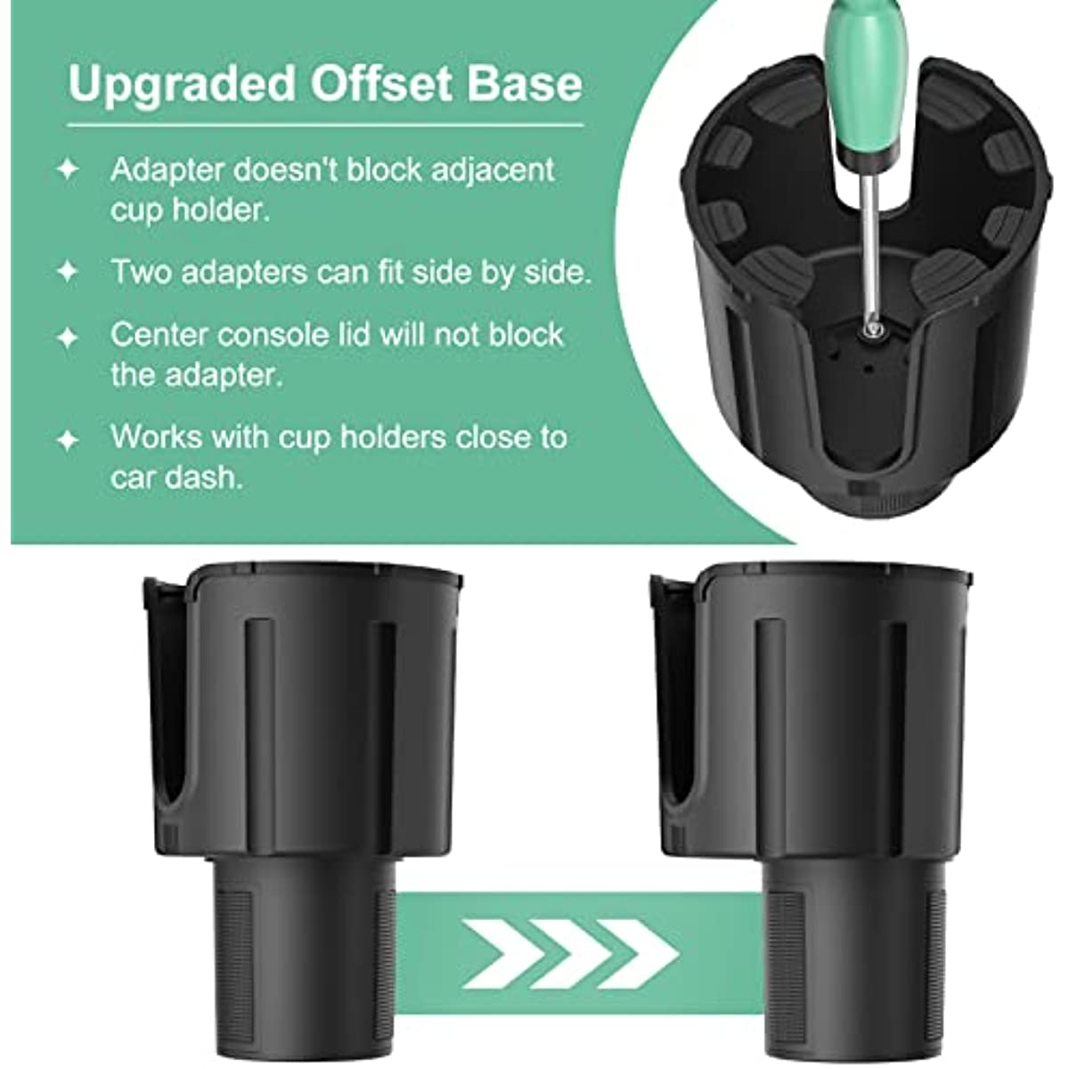 Car Cup Holder Expander with Offset Adjustable Base, Compatible for Bottles in 3.4"-4.4"