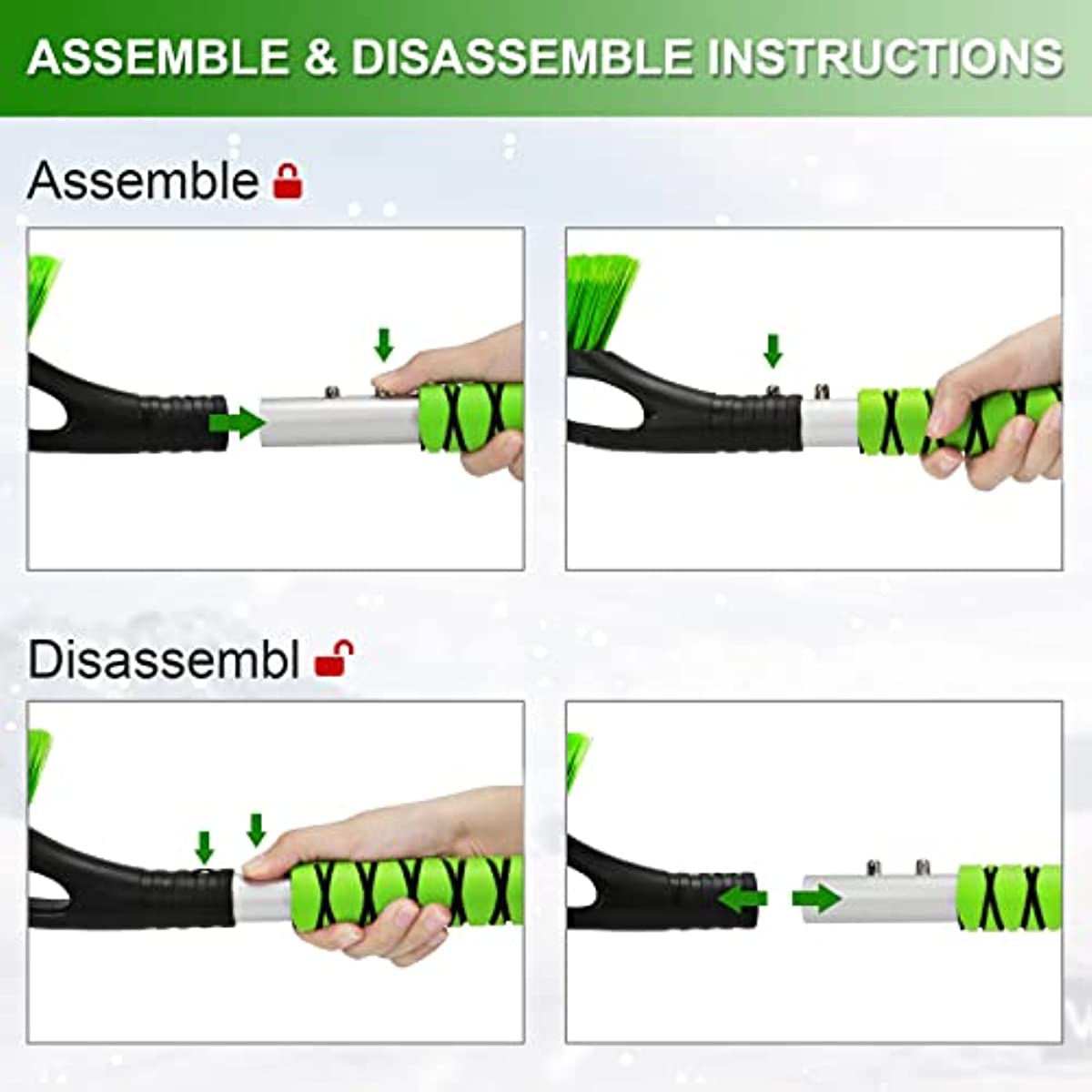 Snow Brush with Ice Scraper Detachable Snow Removal Tool for Cars Trucks SUVs 27"