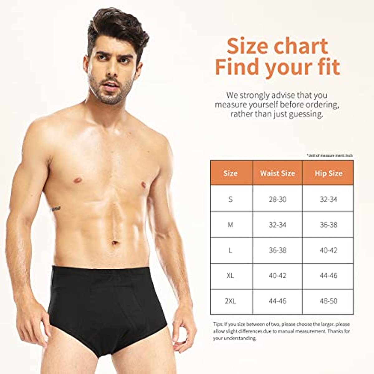 Incontinence Underwear for Men Urinary Briefs with Front Absorbent Area Leakproof Reusable 6pcs