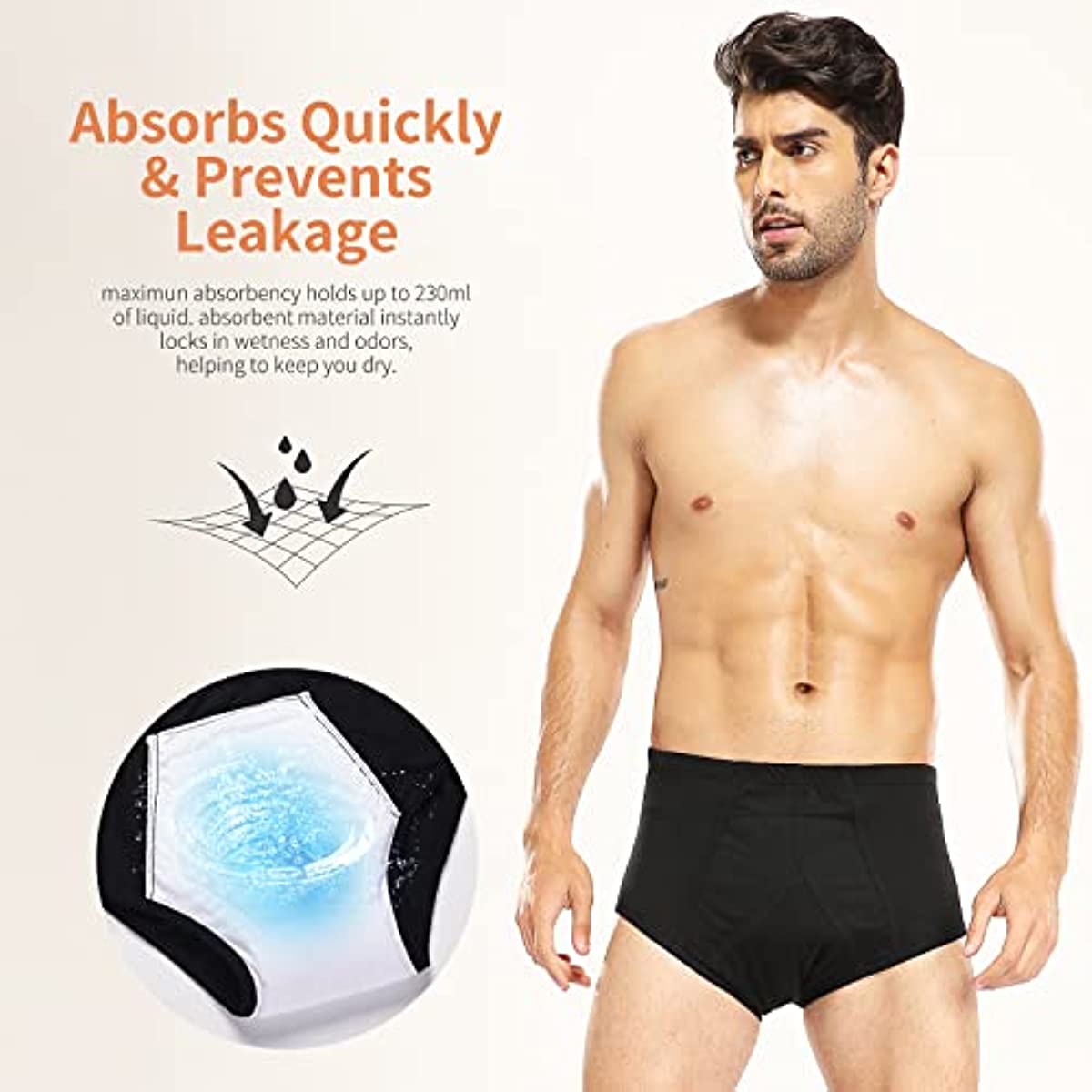 Incontinence Underwear for Men Urinary Briefs with Front Absorbent Area Leakproof Reusable 6pcs