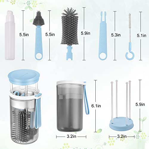 Portable Baby Bottle Brush Set 6 in 1 Silicone Bottle Cleaner and Drying Set for Travel