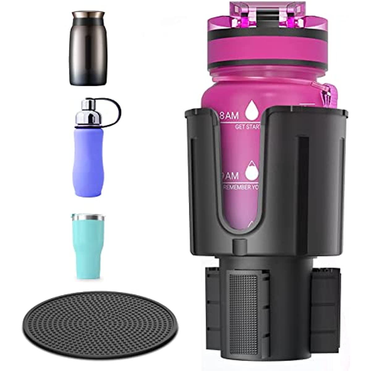 Car Cup Holder Expander with Offset Adjustable Base, Compatible for Bottles in 3.4"-4.4"