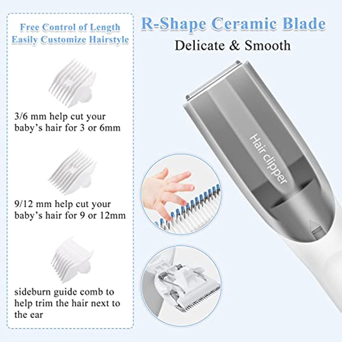 Baby Hair Clipper Silent Vacuum Cordless & Waterproof Kids Hair Trimmer with 3 Guide Combs USB Rechargeable