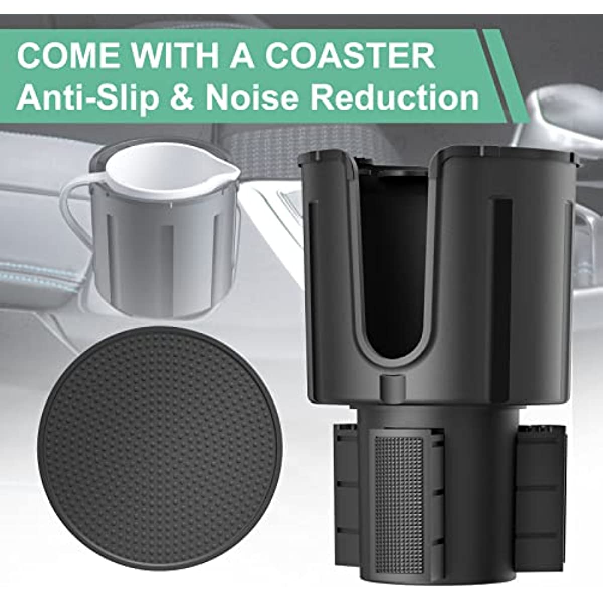 Car Cup Holder Expander with Offset Adjustable Base, Compatible for Bottles in 3.4"-4.4"