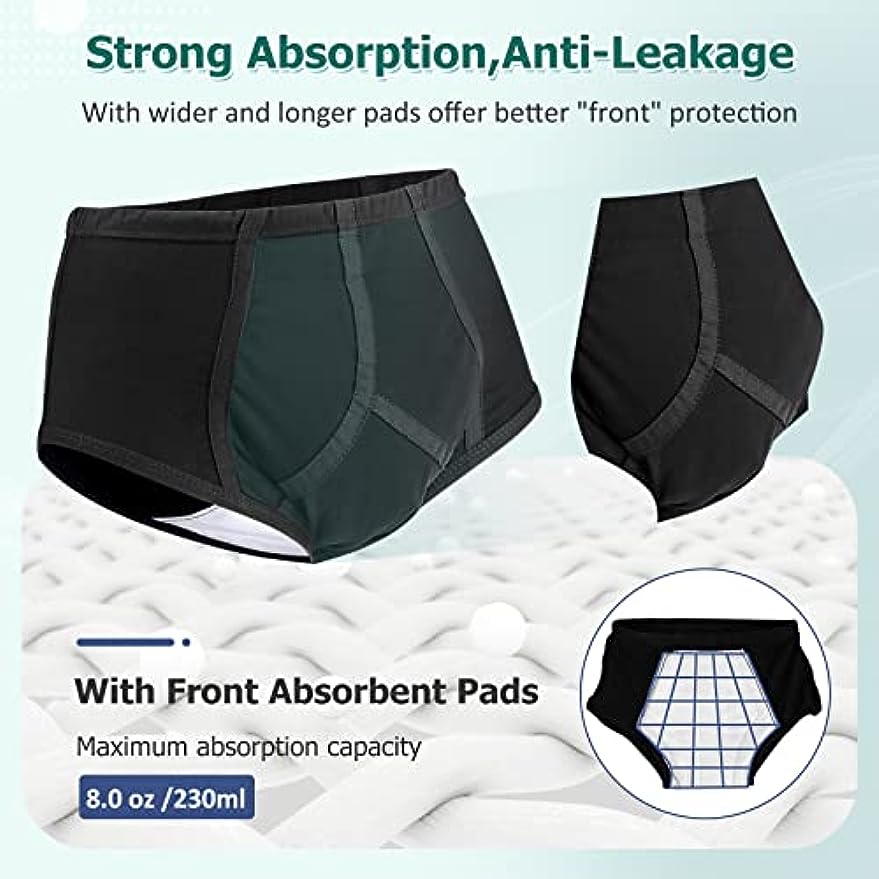 CARER Healthcare Incontinence Pregnancy Pants, Absorbent, for Incontinents Men's Incontinence Underwear Bladder Control Briefs Washable Urinary Underwear for Men Cotton Incontinence Briefs
