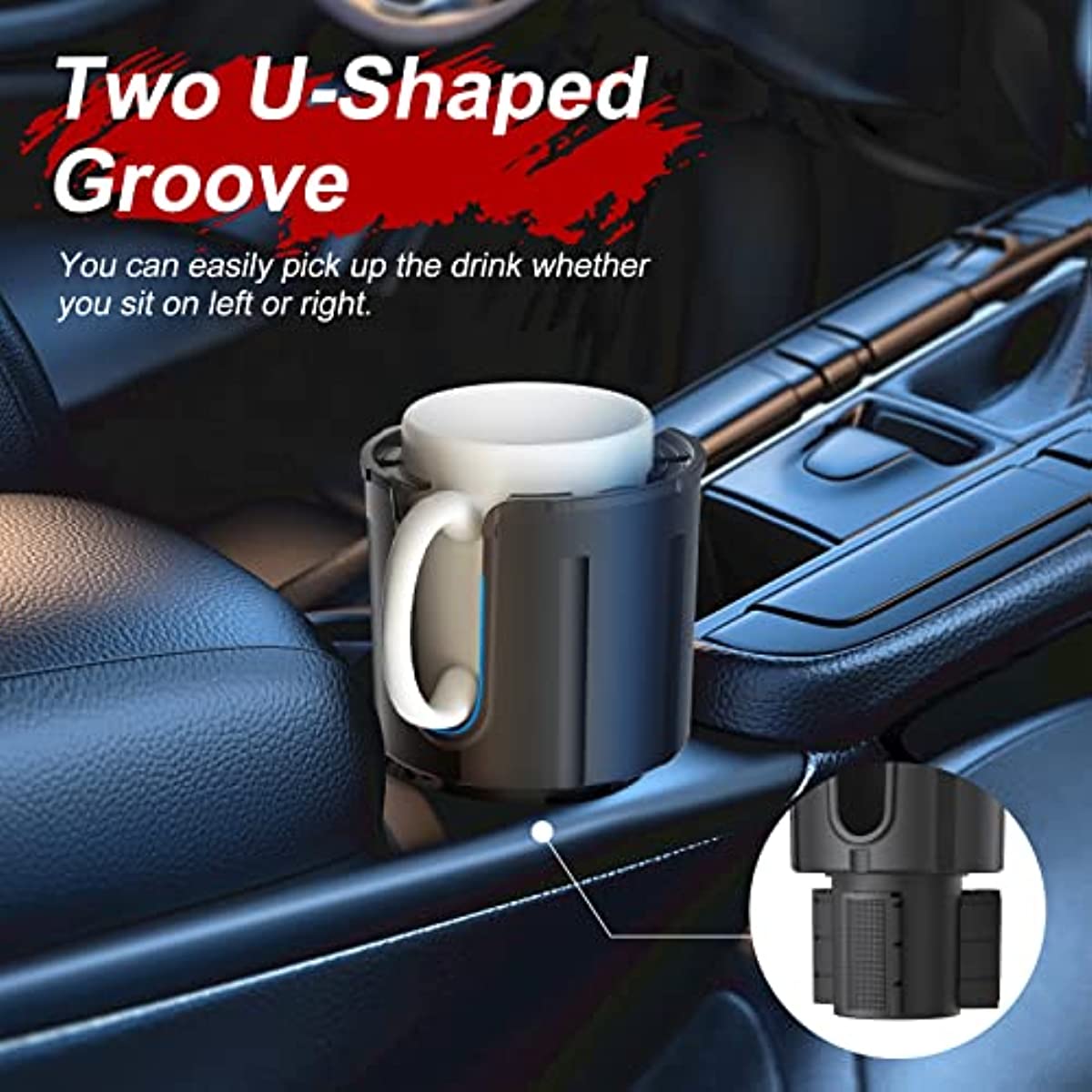Car Cup Holder Expander with Offset Adjustable Base, Compatible for Bottles in 3.4"-4.4"