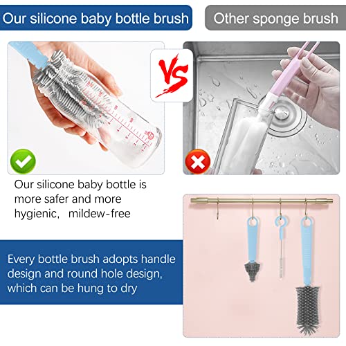 Portable Baby Bottle Brush Set 6 in 1 Silicone Bottle Cleaner and Drying Set for Travel