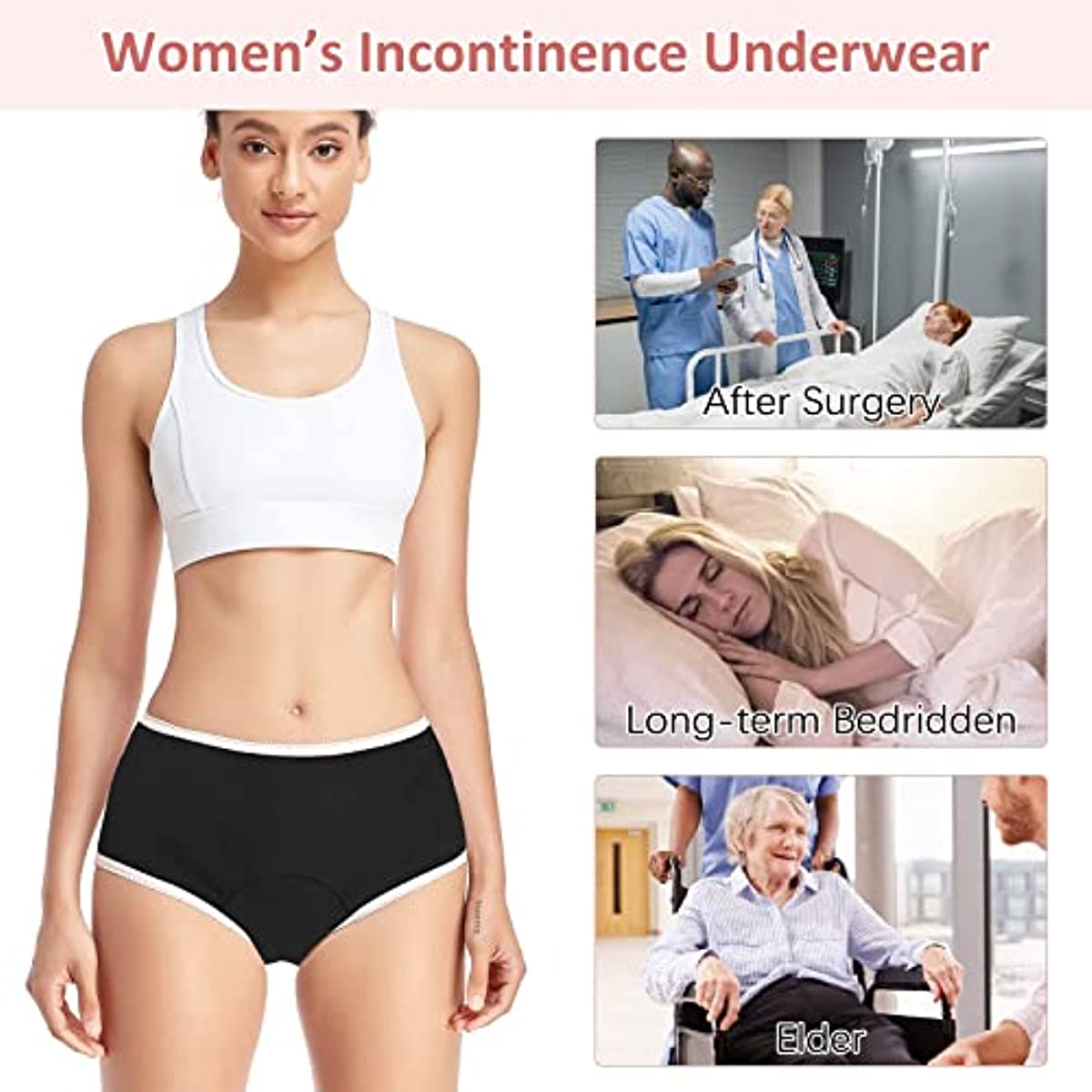 Incontinence Underwear for Women Washable Super Absorbency Urinary Incontinence Briefs 6pcs