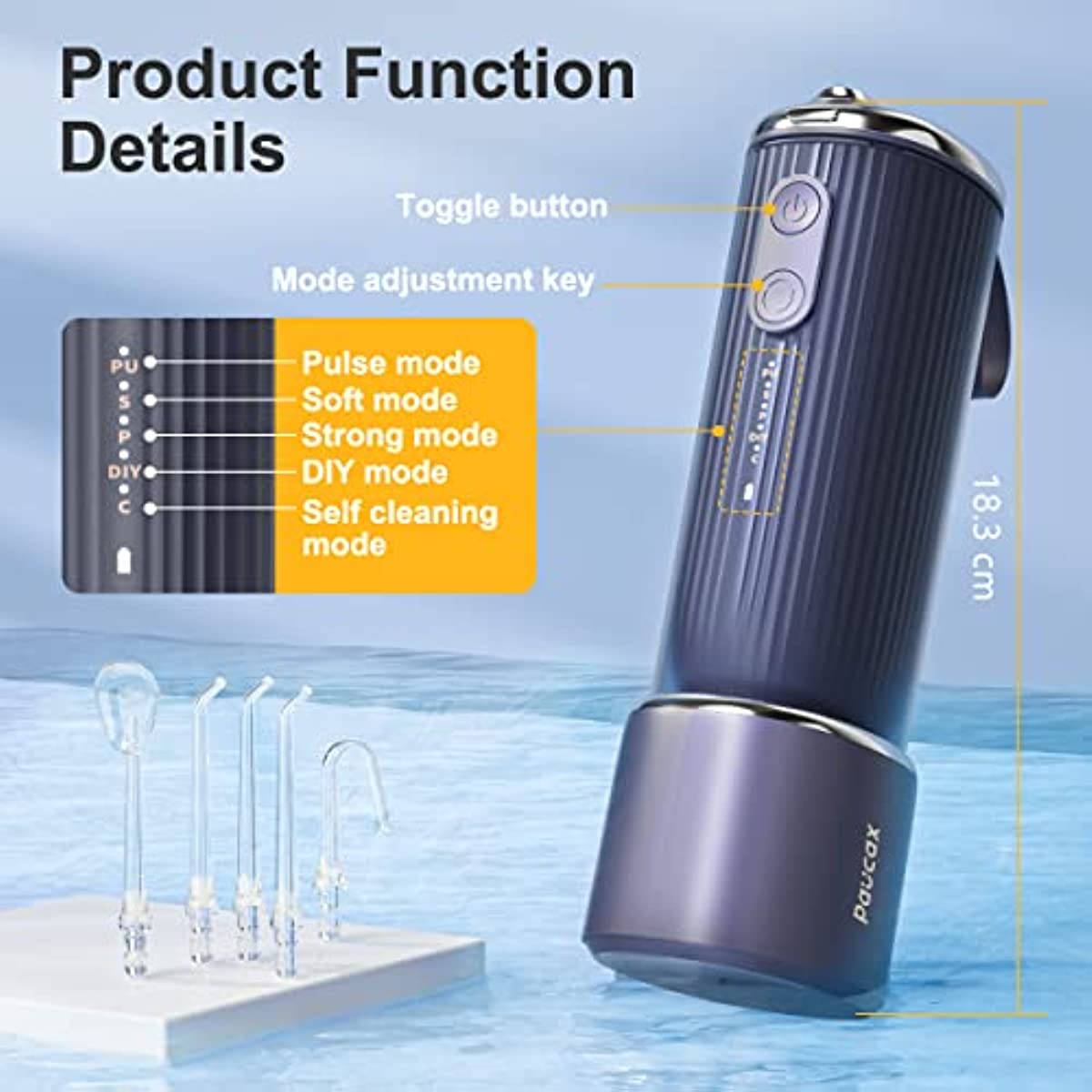 Water Dental Flosser Self-Cleaning Portable Cordless Water Jet with 4 Modes & 5 Jet Tips Oral Irrigator for Home Travel Use