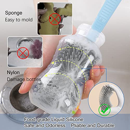 Portable Baby Bottle Brush Set 6 in 1 Silicone Bottle Cleaner and Drying Set for Travel