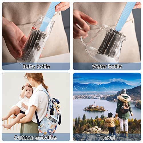 Portable Baby Bottle Brush Set 6 in 1 Silicone Bottle Cleaner and Drying Set for Travel