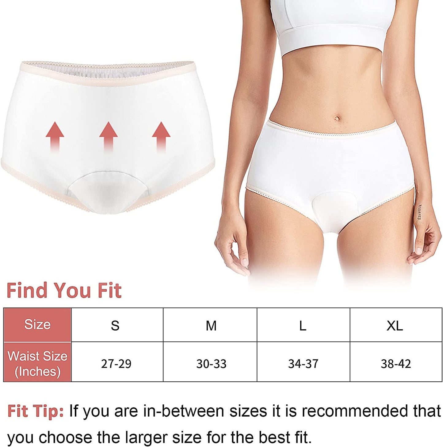 Incontinence Underwear for Women Washable Super Absorbency Urinary Incontinence Briefs 6pcs